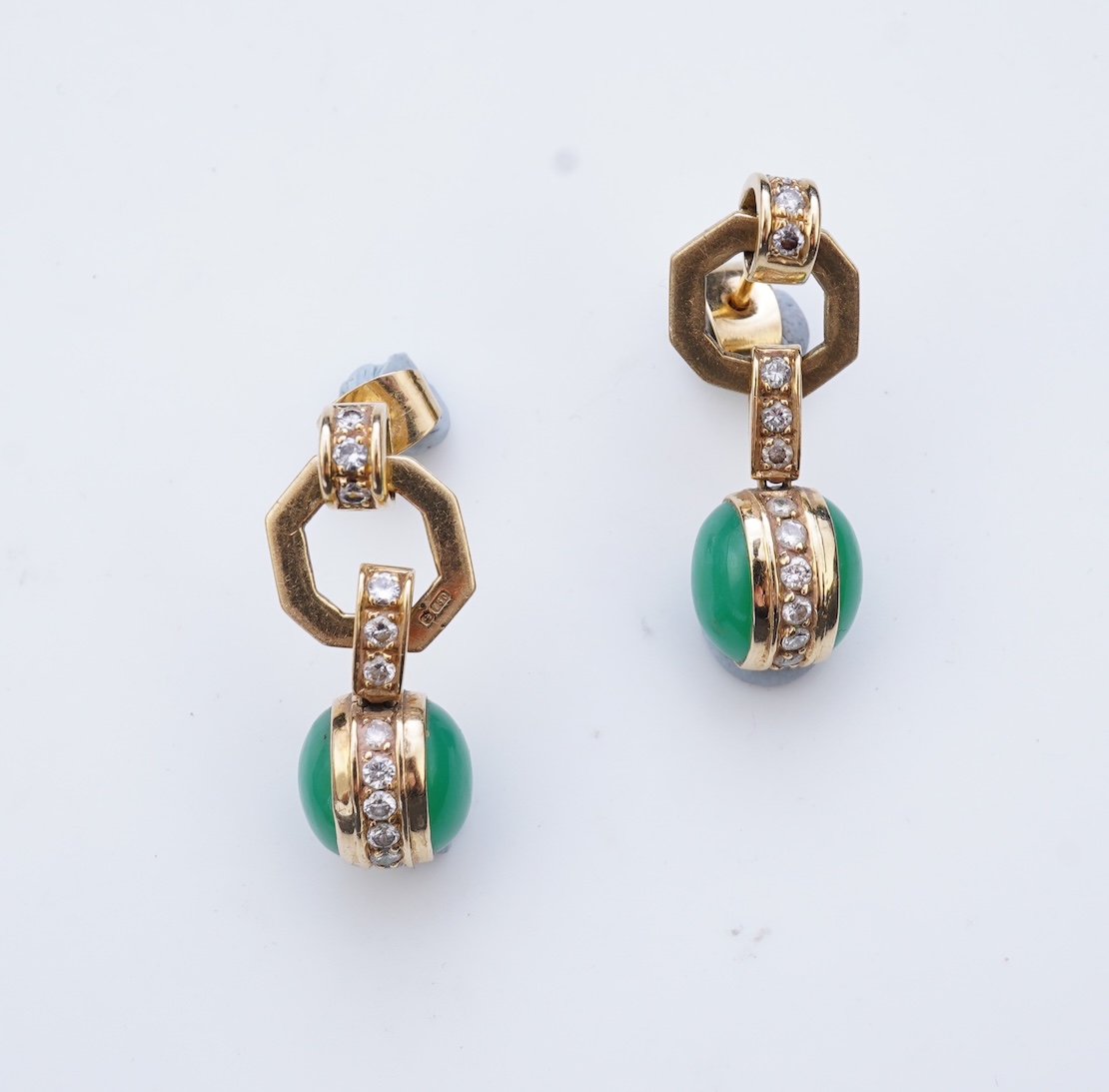 A pair of chalcedony and diamond earrings